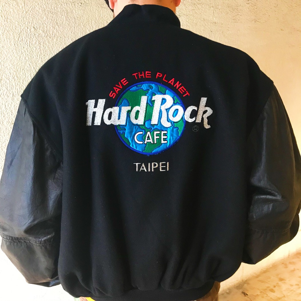 国会90s ハードロックカフェ メルトン 袖革スタジャン HardRock CAFE