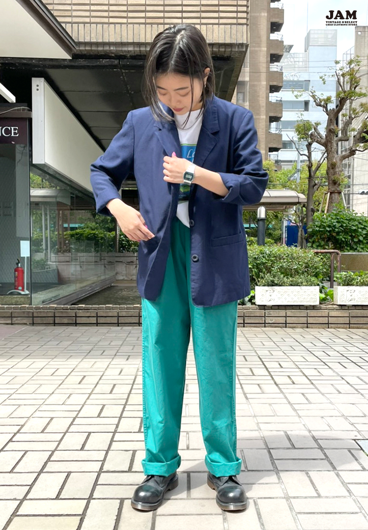 テーラードジャケット ブレザー ロングパンツ レースアップブーツ古着コーディネートスナップ4月28日 古着コーディネートjam