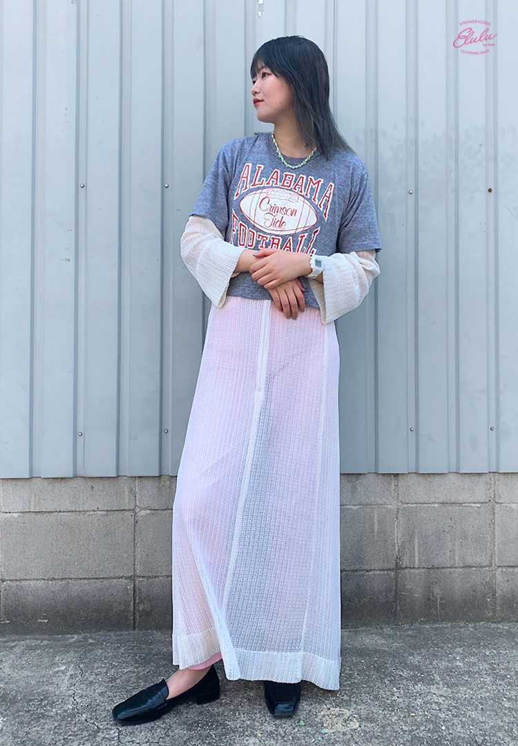 Tシャツ ロングワンピース スラックスパンツ ローファー古着コーディネートスナップ6月19日 古着コーディネートjam
